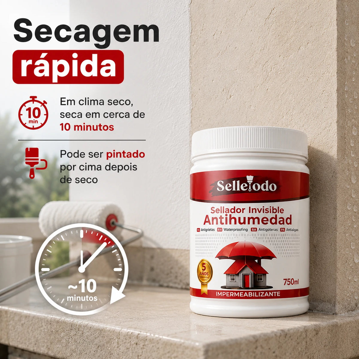 SelleTodo 750g, Selante Impermeável de Longa Duração Contra Infiltrações, Goteiras e Humidade