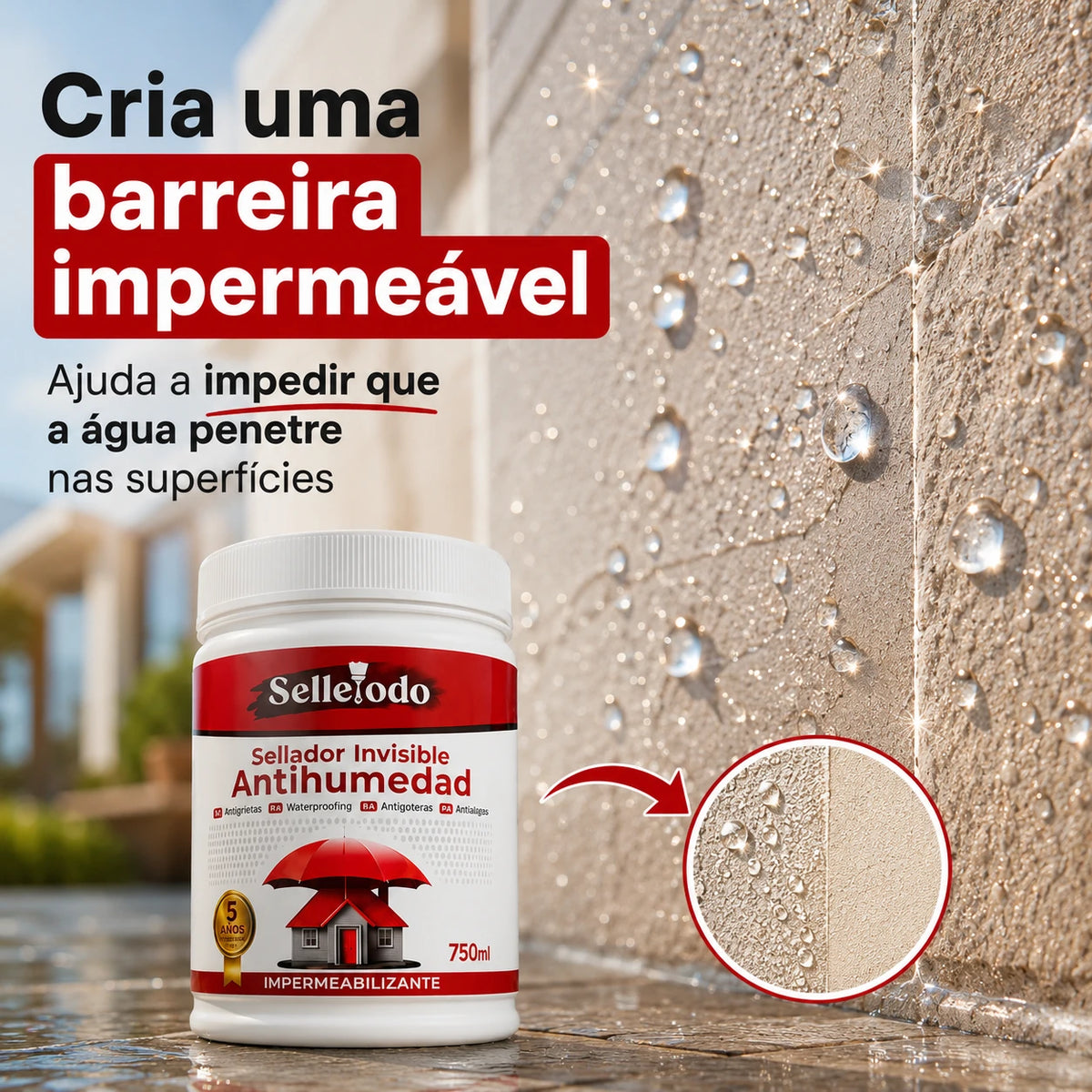 SelleTodo 750g, Selante Impermeável de Longa Duração Contra Infiltrações, Goteiras e Humidade