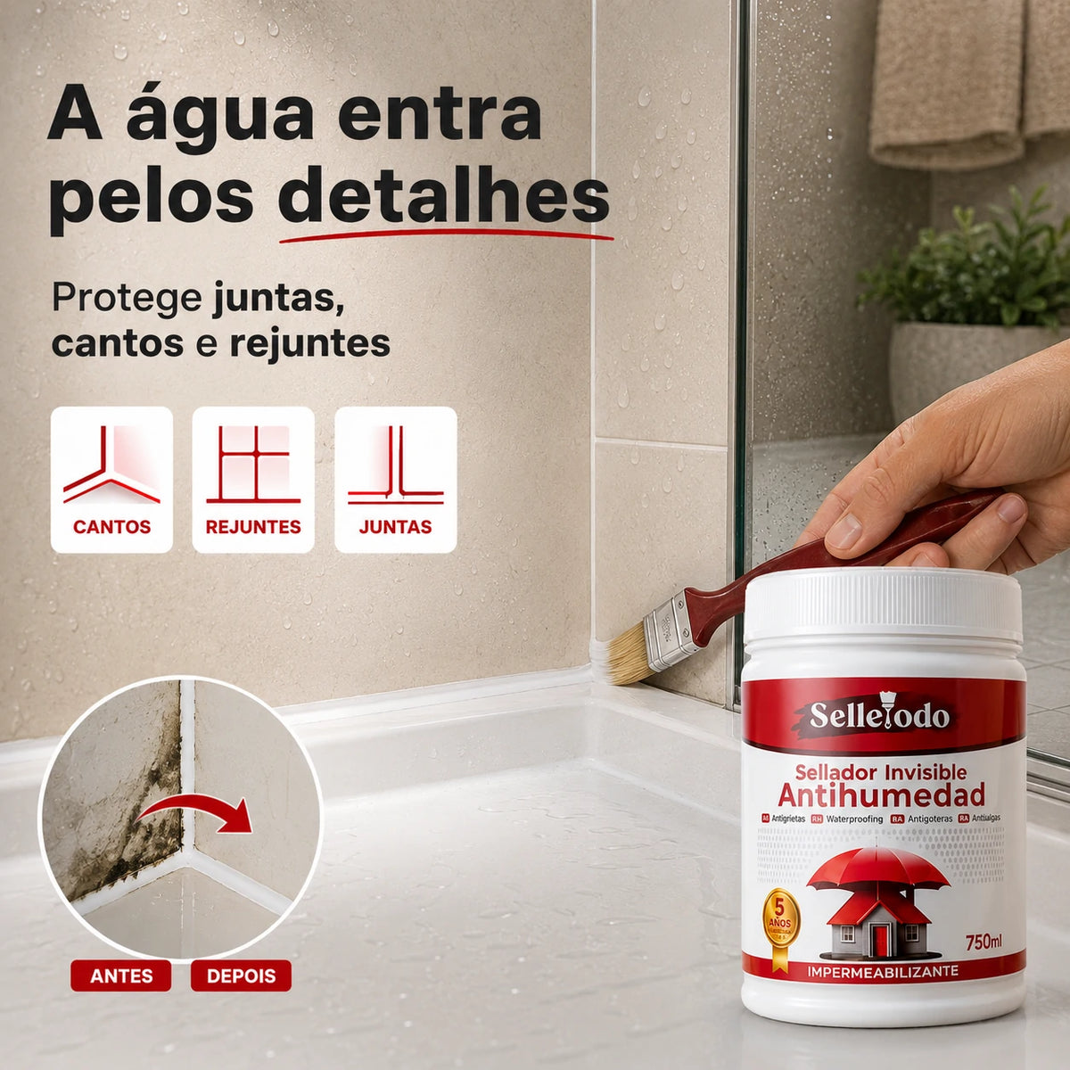 SelleTodo 750g, Selante Impermeável de Longa Duração Contra Infiltrações, Goteiras e Humidade