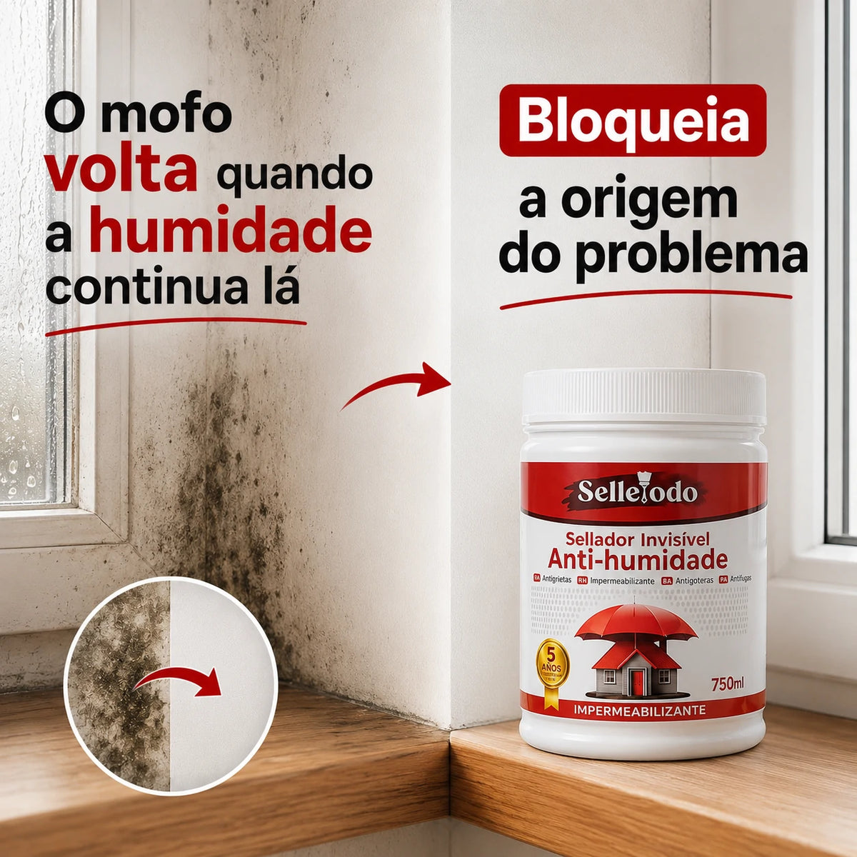 SelleTodo 750g, Selante Impermeável de Longa Duração Contra Infiltrações, Goteiras e Humidade